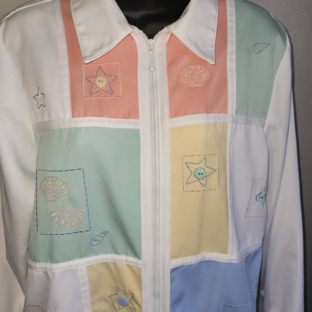 Alfred Dunner WOMEN'S JACKET SZ 8P BEACH OCEAN THEME Fish  Seashells Jacket - Picture 3 of 6